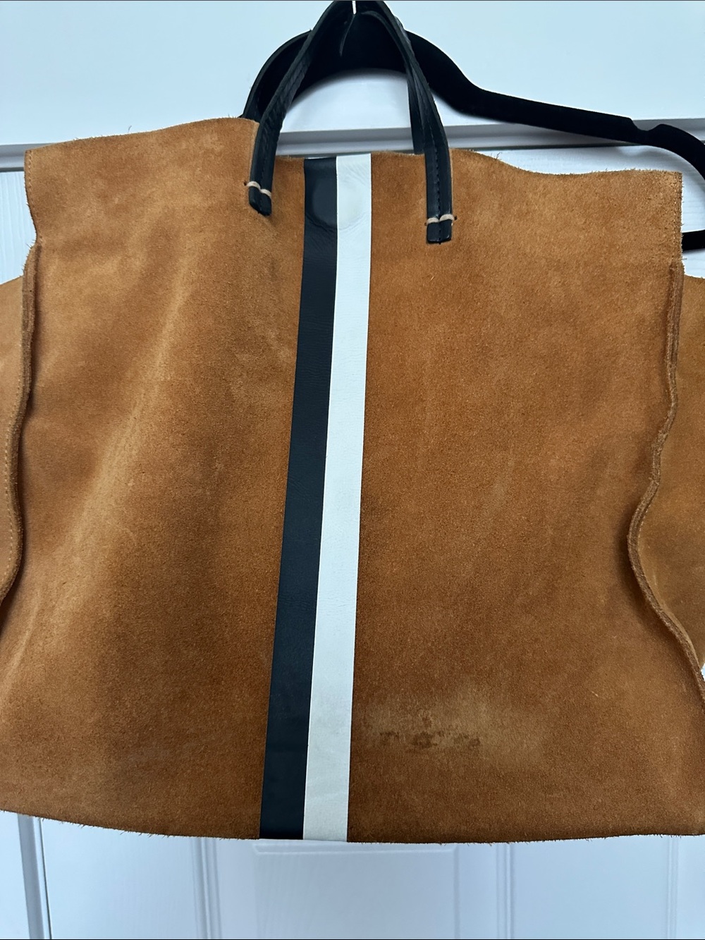 Clare V. Brown Suede Tote with Black and White Center Stripe - Picture 5 of 9